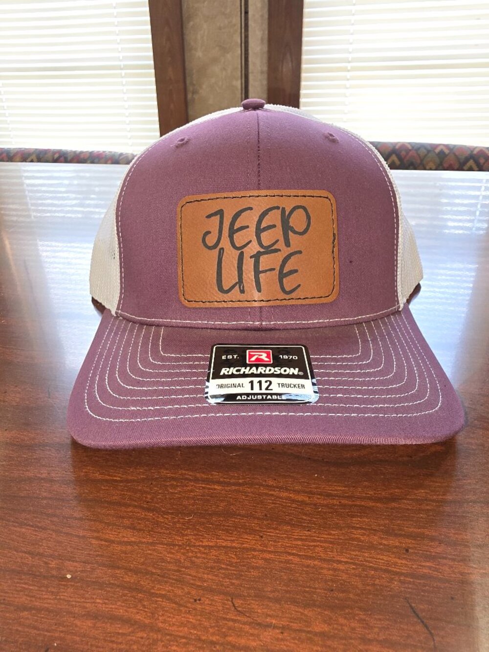 Richardson Maroon/White Adjustable Mesh Back Trucker Hat "Jeep Life" Patch